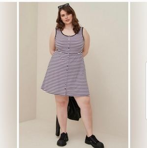 TORRID black pink gray stripe sleeveless snap front jersey dress 0